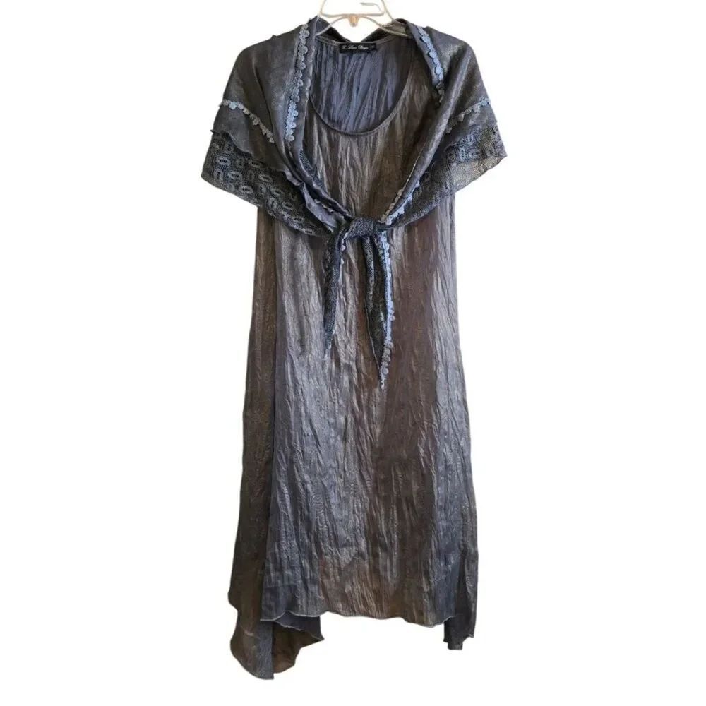 E LoveâDesigns Blue Crinkle Maxi Dress With Lace Detail & Shawl vintage unique